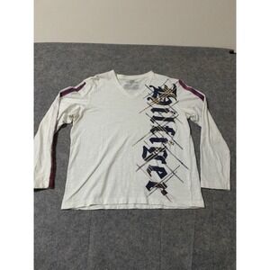 TOMMY HILFIGER MEN'S WHITE V NECK LONG SLEEVE T-SHIRT Cotton Size L